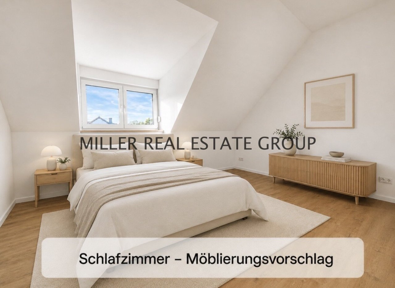 Digitaler Möblierungsvorschlag – Möbel, Dekoration und dargestellte Einbauten sind nicht Bestandteil des Kaufgegenstandes. Maßgeblich ist der tatsächliche Zustand gemäß Originalfoto und Besichtigung.