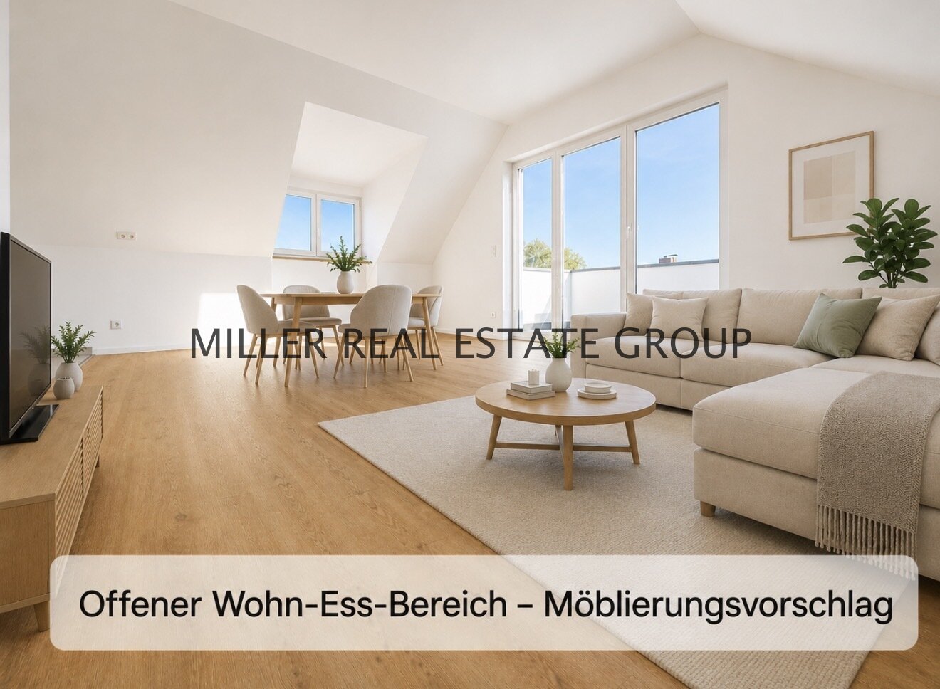 Digitaler Möblierungsvorschlag – Möbel, Dekoration und dargestellte Einbauten sind nicht Bestandteil des Kaufgegenstandes. Maßgeblich ist der tatsächliche Zustand gemäß Originalfoto und Besichtigung.