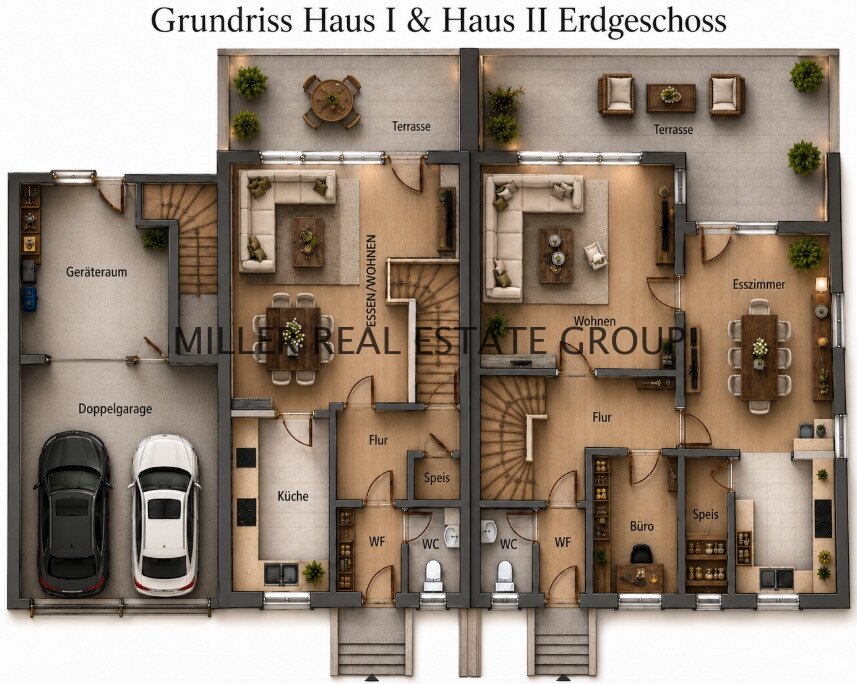Grundrisse Erdgeschoss Haus I & Haus II