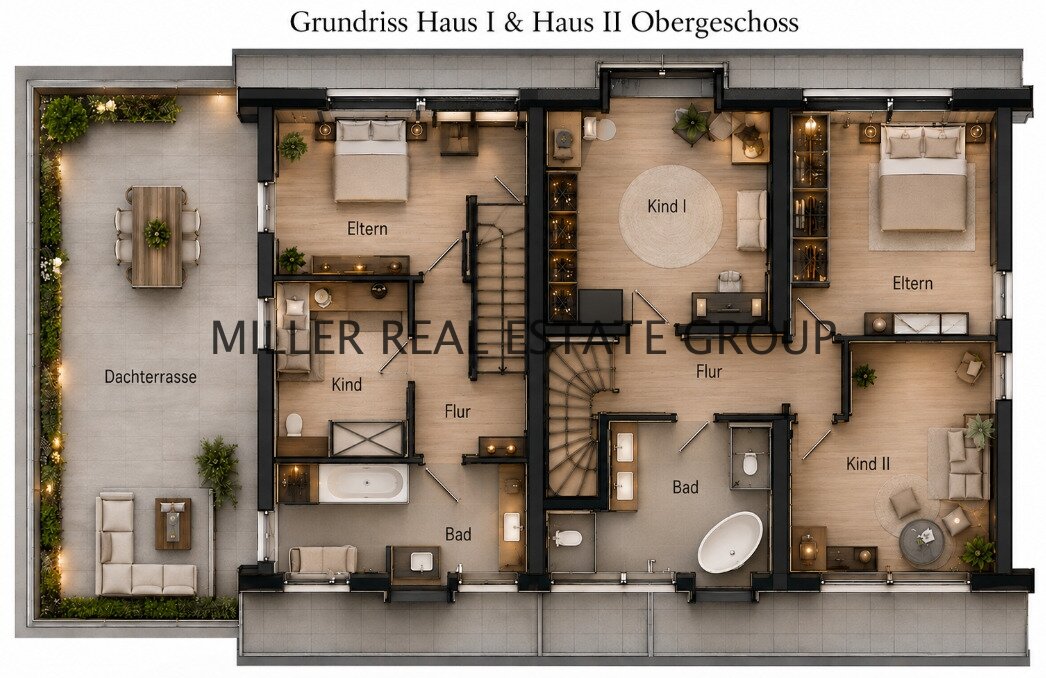 Grundrisse Obergeschoss Haus I & Haus II