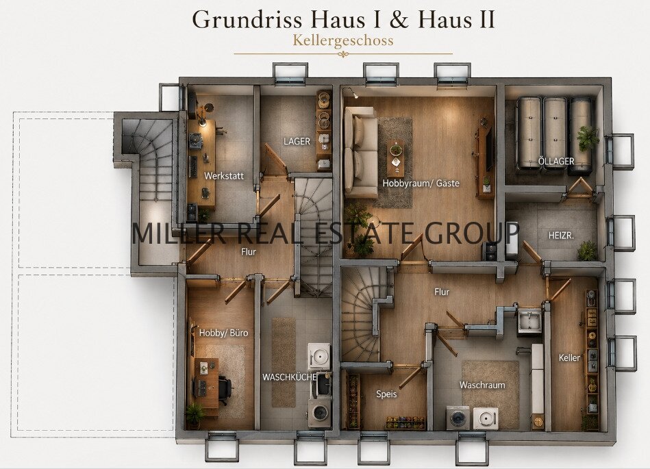 Grundrisse Kellergeschoss Haus I & Haus II