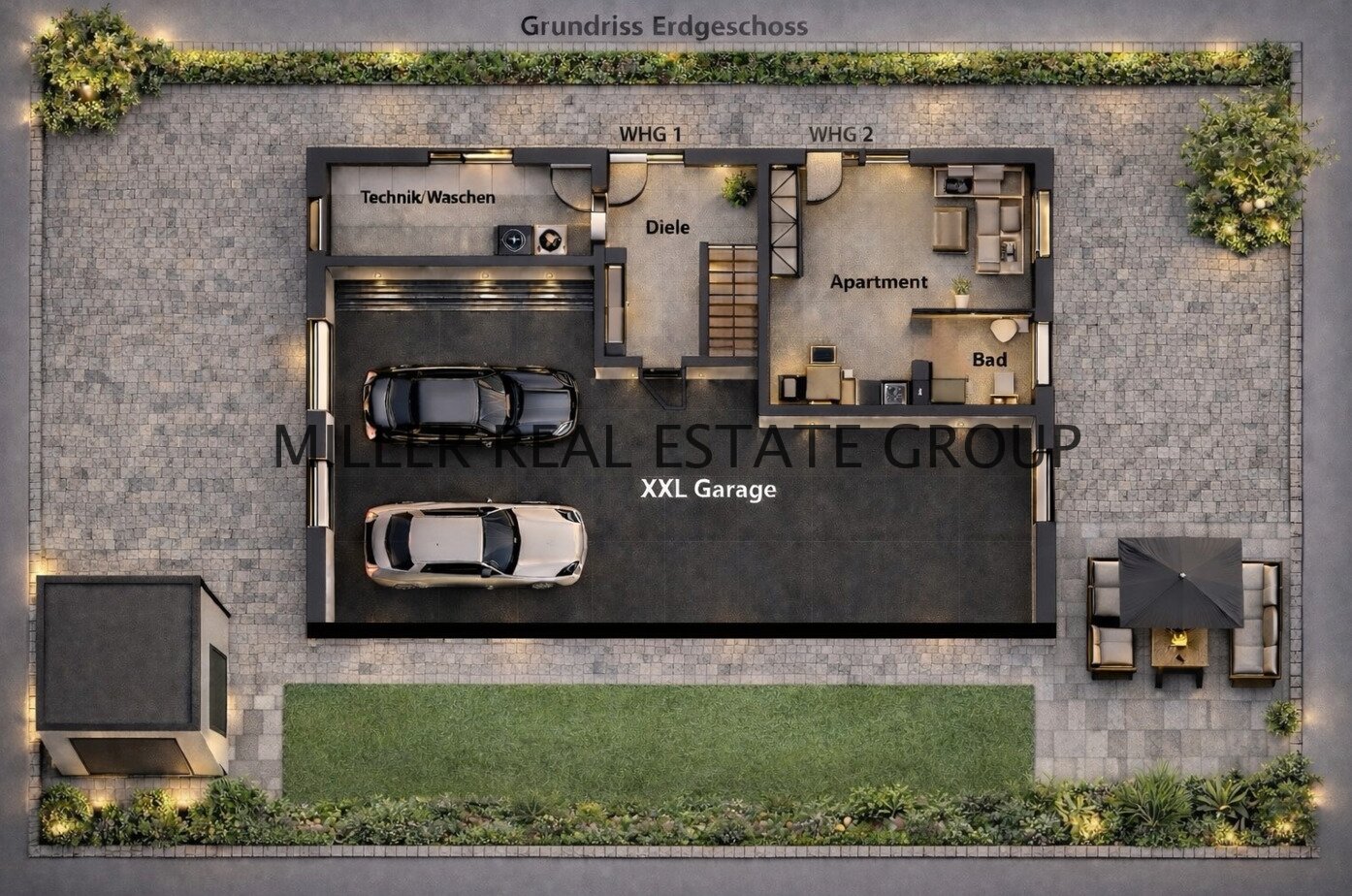 Grundriss Erdgeschoss, Hauptwohnung & Einliegerwohnung Grundriss Erdgeschoss, Hauptwohnung & Einliegerwohnung